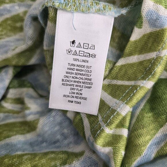 Sigrid Olsen womens size large green blue leaf print linen sleeveless tank - Picture 4 of 6